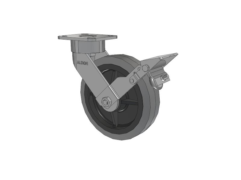 28 Series Maintenance Free Top Plate Swivel Caster with 8 x 2 Grey Tread on Grey Core XS - Performa X-tra Soft Rubber (Flat) - Prevenz Antimicrobial Wheel and Face Brake