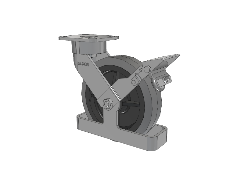 28 Series Maintenance Free Top Plate Swivel Caster with 8 x 2 Grey Tread on Grey Core XS - Performa X-tra Soft Rubber (Flat) - Prevenz Antimicrobial Wheel and Face Brake