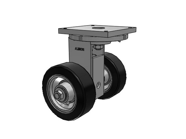 298 Series Top Plate Swivel Caster with 12 Black tread with grey enamel core OA - Rubber Press-On Wheel