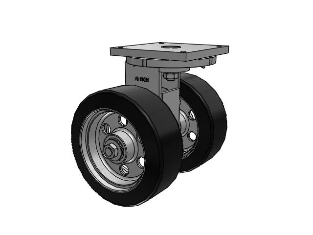 298 Series Top Plate Swivel Caster with 16.25 Black tread with grey enamel core OA - Rubber Press-On Wheel