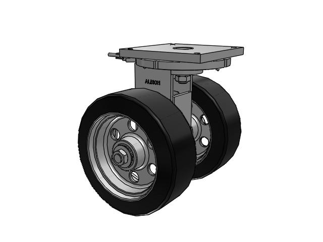 298 Series Top Plate Swivel Caster with 16.25 Black tread with grey enamel core OA - Rubber Press-On Wheel