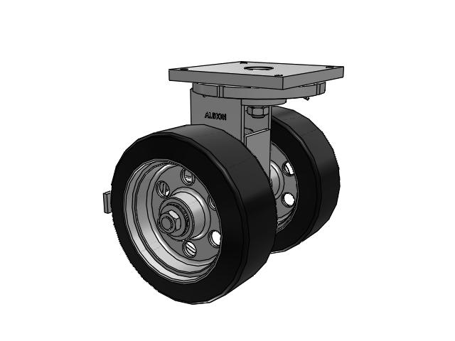 298 Series Top Plate Swivel Caster with 16.25 Black tread with grey enamel core OA - Rubber Press-On Wheel and Face Brake