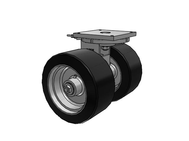 298 Series Top Plate Swivel Caster with 18 Black tread with grey enamel core OA - Rubber Press-On Wheel