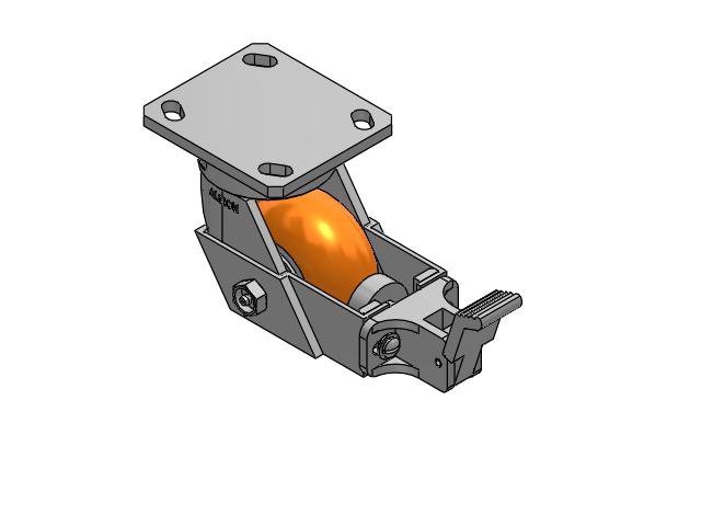 110 Series Kingpinless Top Plate Swivel Caster with 4 x 2 Orange Tread on Aluminum Core AN - Round Polyurethane (Aluminum Core) Wheel and Face Brake