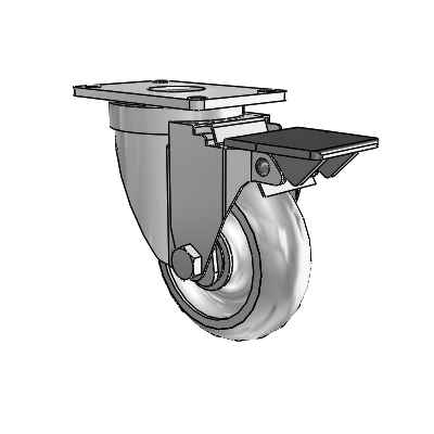 30 Series Top Plate Zinc Swivel Caster with 3.5 x 1.25 PolyLock (Grey) Wheel and PosiLoc Brake