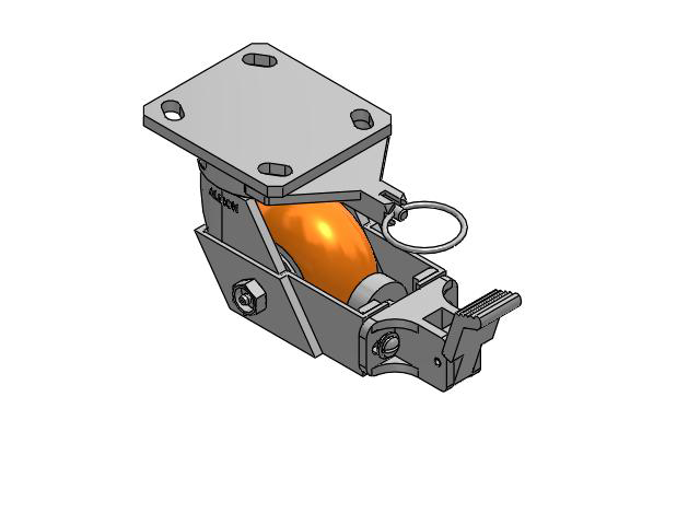 110 Series Kingpinless Top Plate Swivel Caster with 4 x 2 Orange Tread on Aluminum Core AN - Round Polyurethane (Aluminum Core) Wheel and Face Brake