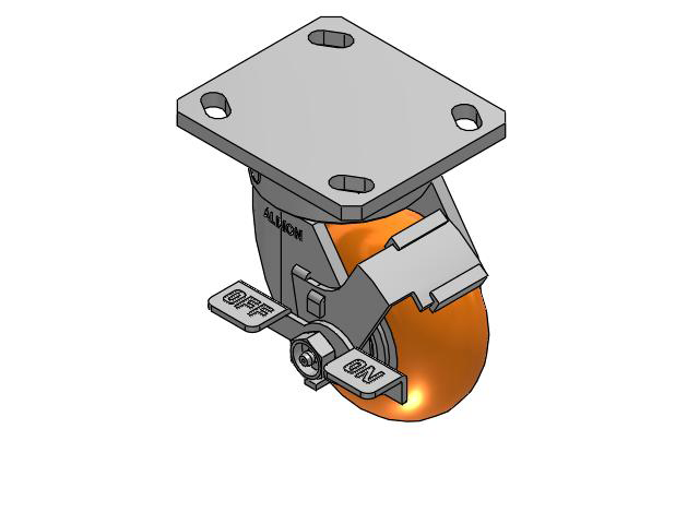 110 Series Kingpinless Top Plate Swivel Caster with 4 x 2 Orange Tread on Aluminum Core AN - Round Polyurethane (Aluminum Core) Wheel and Face Brake