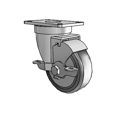 30 Series Top Plate Zinc Swivel Caster with 3.5 x 1.25 Hard Rubber (+ Side Plates) Wheel and VertiLoc Brake