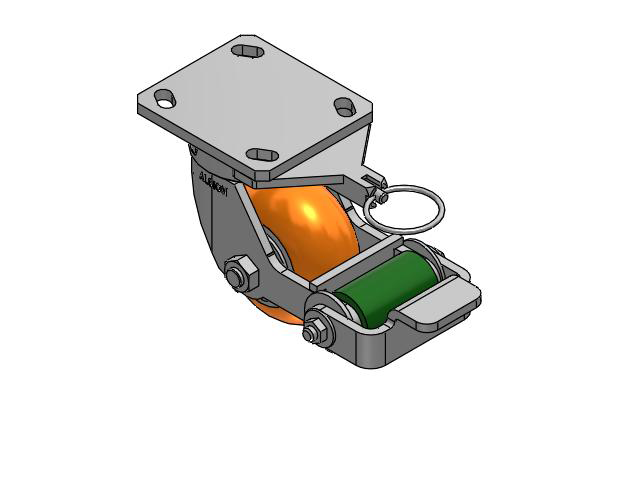 110 Series Kingpinless Top Plate Swivel Caster with 4 x 2 Orange Tread on Aluminum Core AN - Round Polyurethane (Aluminum Core) Wheel and Poly Cam Brake