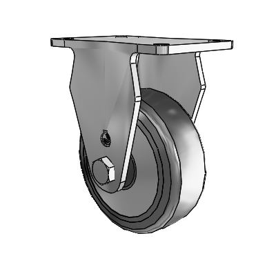 30 Series Top Plate Zinc Rigid Caster with 3.5 x 1.25 Hard Rubber (+ Side Plates) Wheel