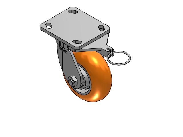 110 Series Kingpinless Top Plate Swivel Caster with 5 x 2 Orange Tread on Aluminum Core AN - Round Polyurethane (Aluminum Core) Wheel