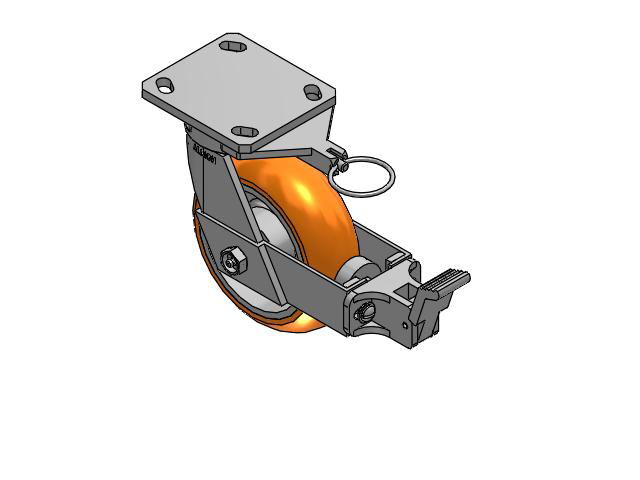 110 Series Kingpinless Top Plate Swivel Caster with 6 x 2 Orange Tread on Aluminum Core AN - Round Polyurethane (Aluminum Core) Wheel and Face Brake