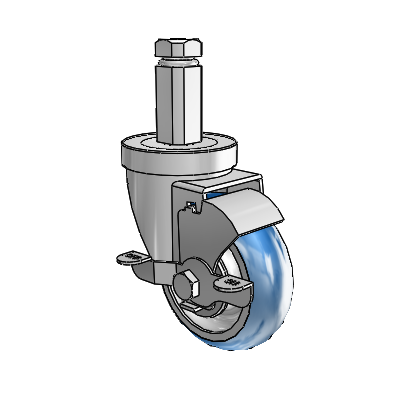 30 Series Square Stem Zinc Swivel Caster with 3.5 x 1.25 PolyLoc (Blue) Wheel and VertiLoc Brake