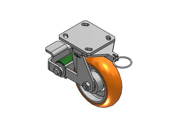 110 Series Kingpinless Top Plate Swivel Caster with 6 x 2 Orange Tread on Aluminum Core AN - Round Polyurethane (Aluminum Core) Wheel and Poly Cam Brake