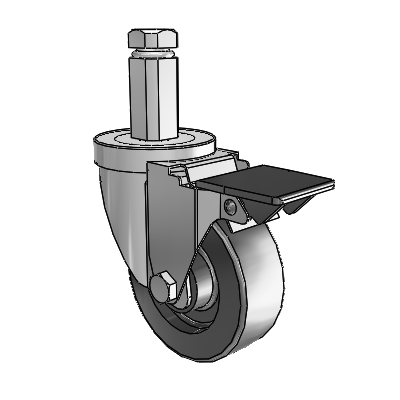 30 Series Square Stem Zinc Swivel Caster with 3.5 x 1.25 Polyolefin Wheel and PosiLoc Brake