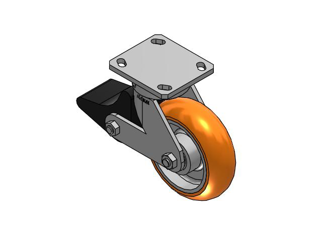 110 Series Kingpinless Top Plate Swivel Caster with 6 x 2 Orange Tread on Aluminum Core AN - Round Polyurethane (Aluminum Core) Wheel and Poly Lock Integrated Brake