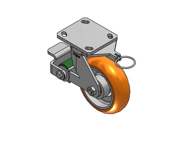 110 Series Kingpinless Top Plate Swivel Caster with 6 x 2 Orange Tread on Aluminum Core AN - Round Polyurethane (Aluminum Core) Wheel and Poly Cam Brake