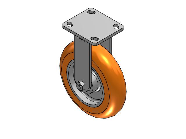 110 Series Kingpinless Top Plate Rigid Caster with 8 x 2 Orange Tread on Aluminum Core AN - Round Polyurethane (Aluminum Core) Wheel