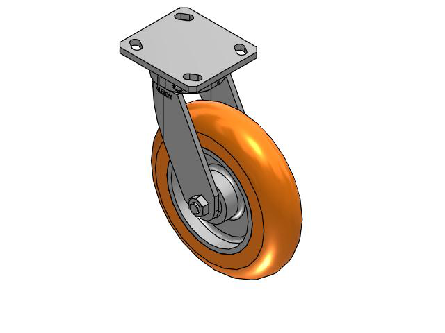110 Series Kingpinless Top Plate Swivel Caster with 8 x 2 Orange Tread on Aluminum Core AN - Round Polyurethane (Aluminum Core) Wheel