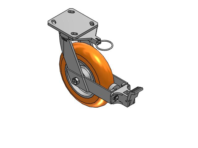 110 Series Kingpinless Top Plate Swivel Caster with 8 x 2 Orange Tread on Aluminum Core AN - Round Polyurethane (Aluminum Core) Wheel and Face Brake