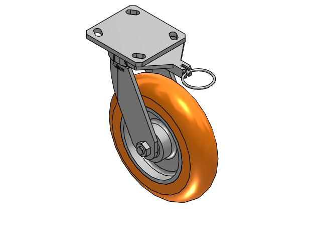 110 Series Kingpinless Top Plate Swivel Caster with 8 x 2 Orange Tread on Aluminum Core AN - Round Polyurethane (Aluminum Core) Wheel