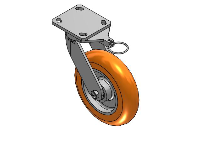 110 Series Kingpinless Top Plate Swivel Caster with 8 x 2 Orange Tread on Aluminum Core AN - Round Polyurethane (Aluminum Core) Wheel