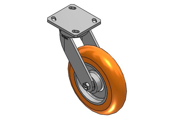 110 Series Kingpinless Top Plate Swivel Caster with 8 x 2 Orange Tread on Aluminum Core AN - Round Polyurethane (Aluminum Core) Wheel