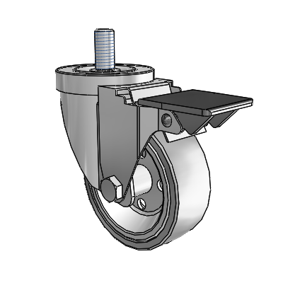 30 Series Threaded Stem Zinc Swivel Caster with 3.5 x 1.25 Welded Disc Rubber (Grey) Wheel and PosiLoc Brake