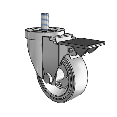 30 Series Threaded Stem Zinc Swivel Caster with 3.5 x 1.25 Welded Disc Rubber (Grey) Wheel and PosiLoc Brake