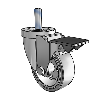 30 Series Threaded Stem Zinc Swivel Caster with 3.5 x 1.25 Welded Disc Rubber (Grey) Wheel and PosiLoc Brake