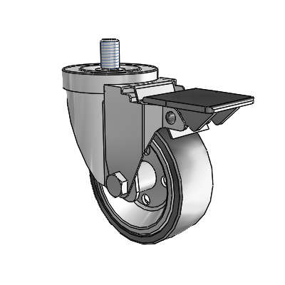 30 Series Threaded Stem Zinc Swivel Caster with 3.5 x 1.25 Welded Disc Polyurethane Wheel and PosiLoc Brake