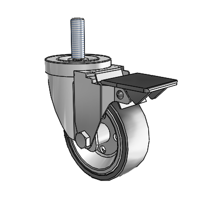 30 Series Threaded Stem Zinc Swivel Caster with 3.5 x 1.25 Welded Disc Polyurethane Wheel and PosiLoc Brake
