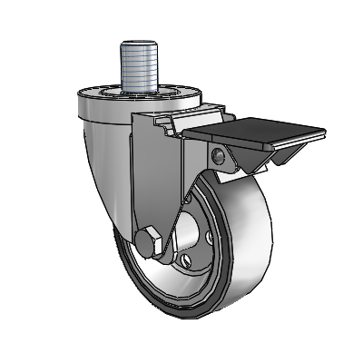 30 Series Threaded Stem Zinc Swivel Caster with 3.5 x 1.25 Welded Disc Polyurethane Wheel and PosiLoc Brake