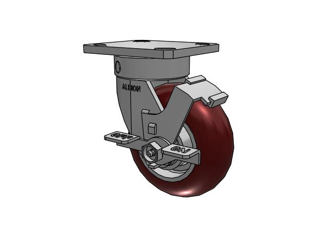 110 Series Kingpinless Top Plate Swivel Caster with 5 x 2 Maroon Tread on Aluminum Core AX - Round Polyurethane (Aluminum Core) Wheel and Face Brake