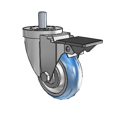 30 Series Threaded Stem Zinc Swivel Caster with 3.5 x 1.25 PolyLoc (Blue) Wheel and PosiLoc Brake