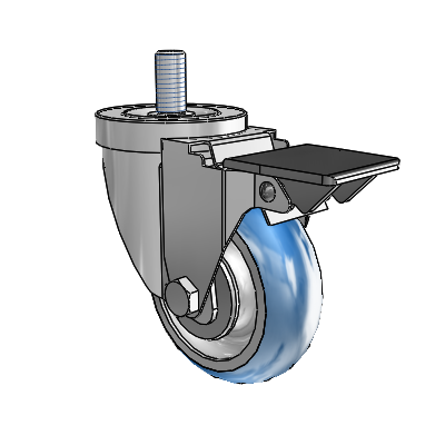 30 Series Threaded Stem Zinc Swivel Caster with 3.5 x 1.25 PolyLoc (Blue) Wheel and PosiLoc Brake