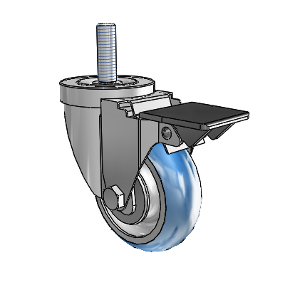 30 Series Threaded Stem Zinc Swivel Caster with 3.5 x 1.25 PolyLoc (Blue) Wheel and PosiLoc Brake