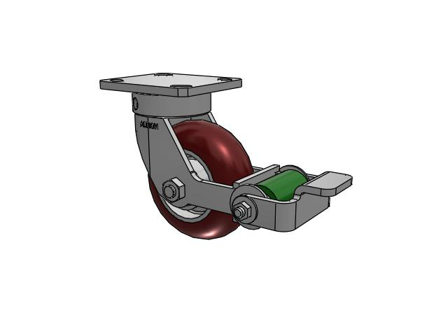 110 Series Kingpinless Top Plate Swivel Caster with 5 x 2 Maroon Tread on Aluminum Core AX - Round Polyurethane (Aluminum Core) Wheel and Poly Cam Brake