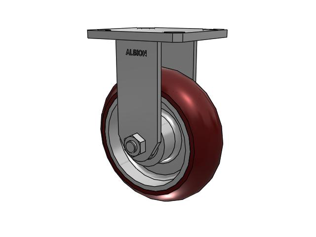 110 Series Kingpinless Top Plate Rigid Caster with 6 x 2 Maroon Tread on Aluminum Core AX - Round Polyurethane (Aluminum Core) Wheel