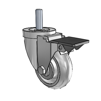 30 Series Threaded Stem Zinc Swivel Caster with 3.5 x 1.25 PolyLock (Grey) Wheel and PosiLoc Brake