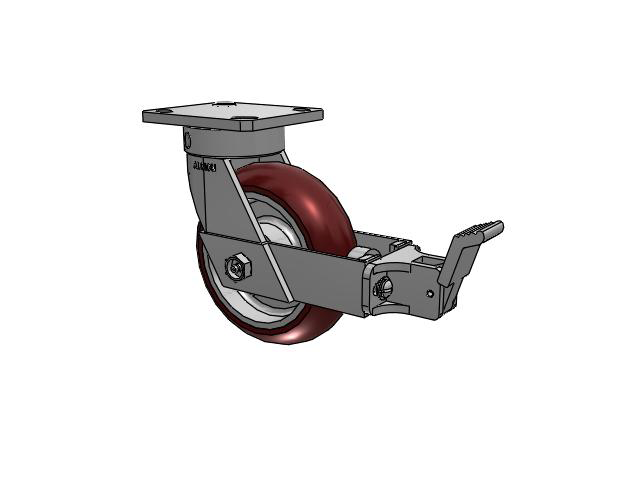 110 Series Kingpinless Top Plate Swivel Caster with 6 x 2 Maroon Tread on Aluminum Core AX - Round Polyurethane (Aluminum Core) Wheel and Face Brake