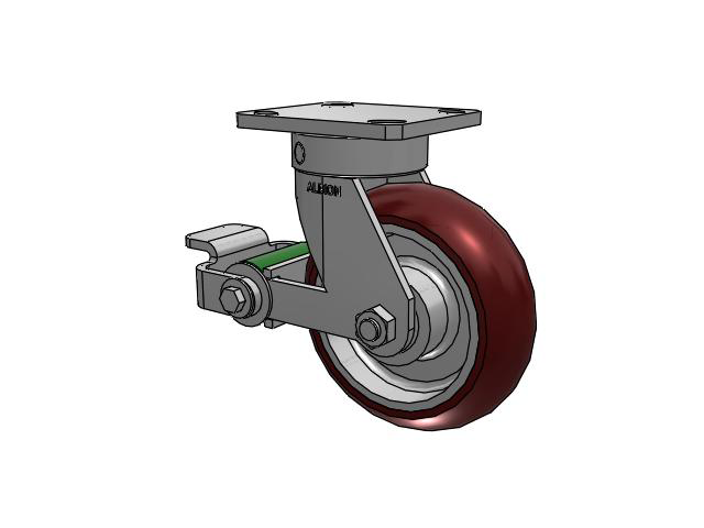 110 Series Kingpinless Top Plate Swivel Caster with 6 x 2 Maroon Tread on Aluminum Core AX - Round Polyurethane (Aluminum Core) Wheel and Poly Cam Brake