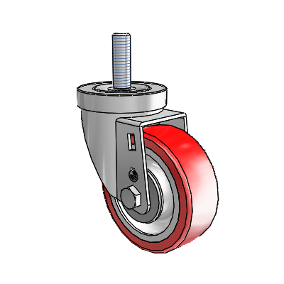 Zinkkleurige zwenkwiel met schroefdraadsteel uit de 30-serie, voorzien van een 3,5 x 1,25 Advantage Heat (plat) wiel