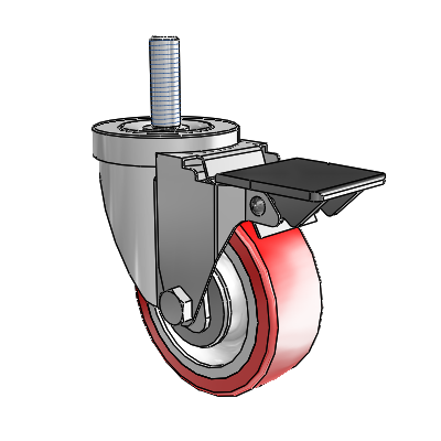 30 Series Threaded Stem Zinc Swivel Caster with 3.5 x 1.25 Advantage Heat (Flat) Wheel and PosiLoc Brake