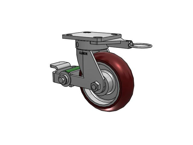 110 Series Kingpinless Top Plate Swivel Caster with 6 x 2 Maroon Tread on Aluminum Core AX - Round Polyurethane (Aluminum Core) Wheel and Poly Cam Brake