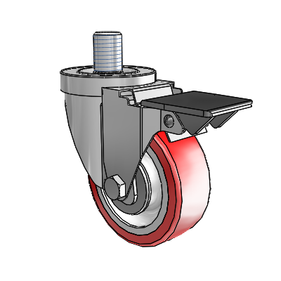 30 Series Threaded Stem Zinc Swivel Caster with 3.5 x 1.25 Advantage Heat (Flat) Wheel and PosiLoc Brake
