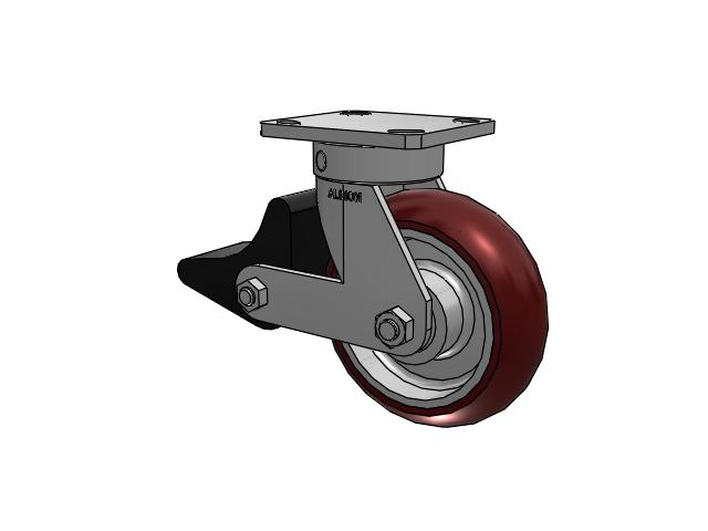 110 Series Kingpinless Top Plate Swivel Caster with 6 x 2 Maroon Tread on Aluminum Core AX - Round Polyurethane (Aluminum Core) Wheel and Poly Lock Integrated Brake