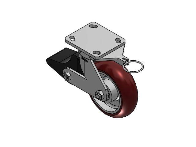 110 Series Kingpinless Top Plate Swivel Caster with 6 x 2 Maroon Tread on Aluminum Core AX - Round Polyurethane (Aluminum Core) Wheel and Poly Lock Integrated Brake