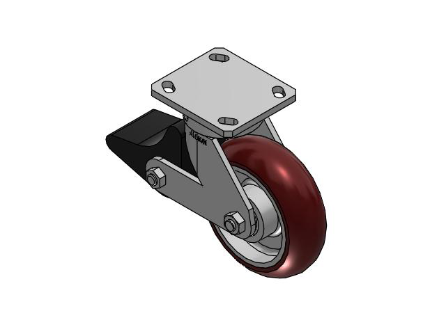 110 Series Kingpinless Top Plate Swivel Caster with 6 x 2 Maroon Tread on Aluminum Core AX - Round Polyurethane (Aluminum Core) Wheel and Poly Lock Integrated Brake