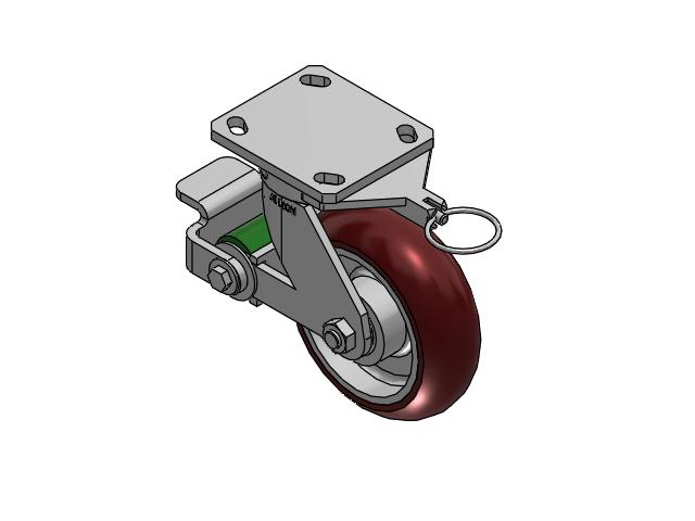 110 Series Kingpinless Top Plate Swivel Caster with 6 x 2 Maroon Tread on Aluminum Core AX - Round Polyurethane (Aluminum Core) Wheel and Poly Cam Brake